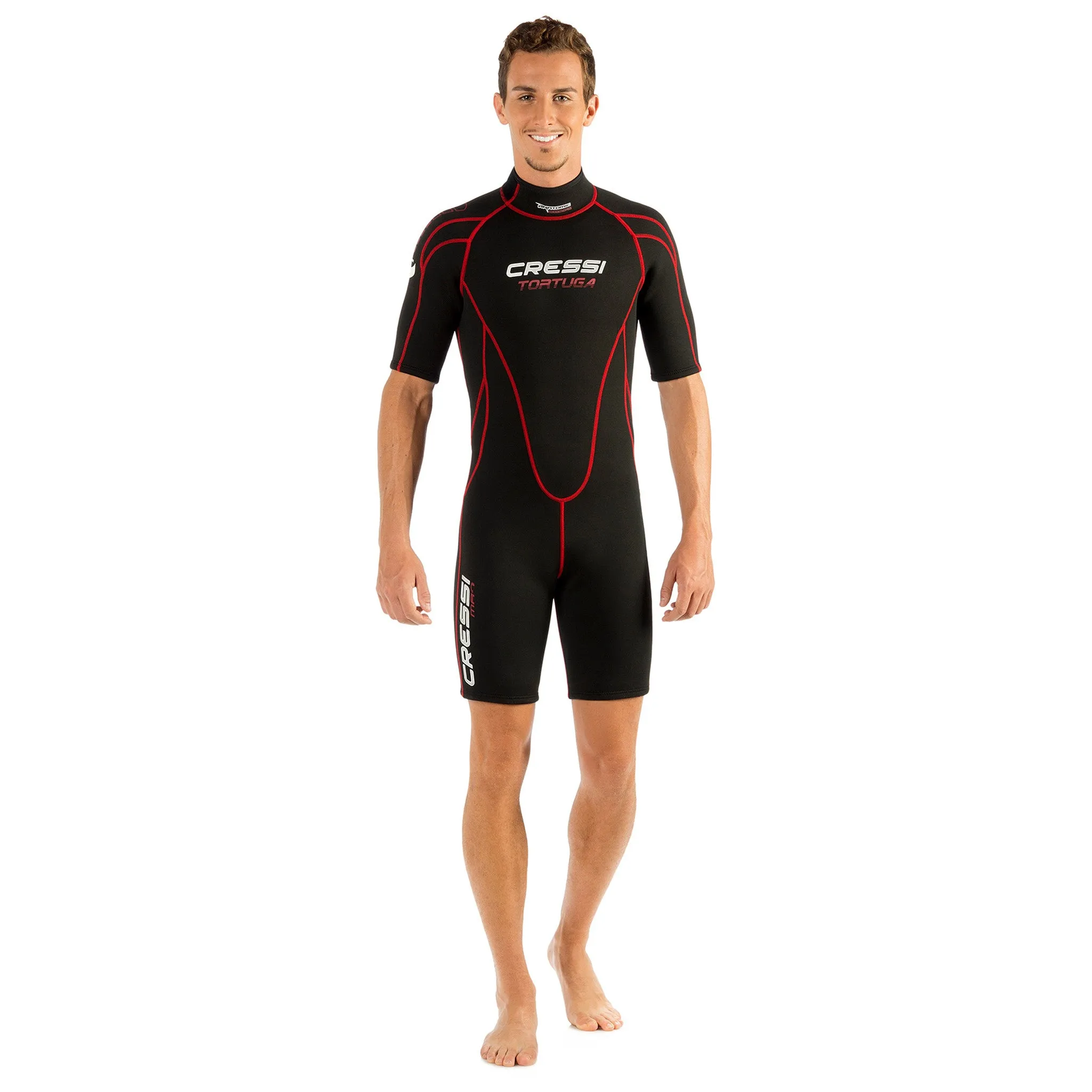 Open Box Cressi 2.5mm Man Tortuga One-Piece Shorty Wetsuit - Black/Red - 3X-Large