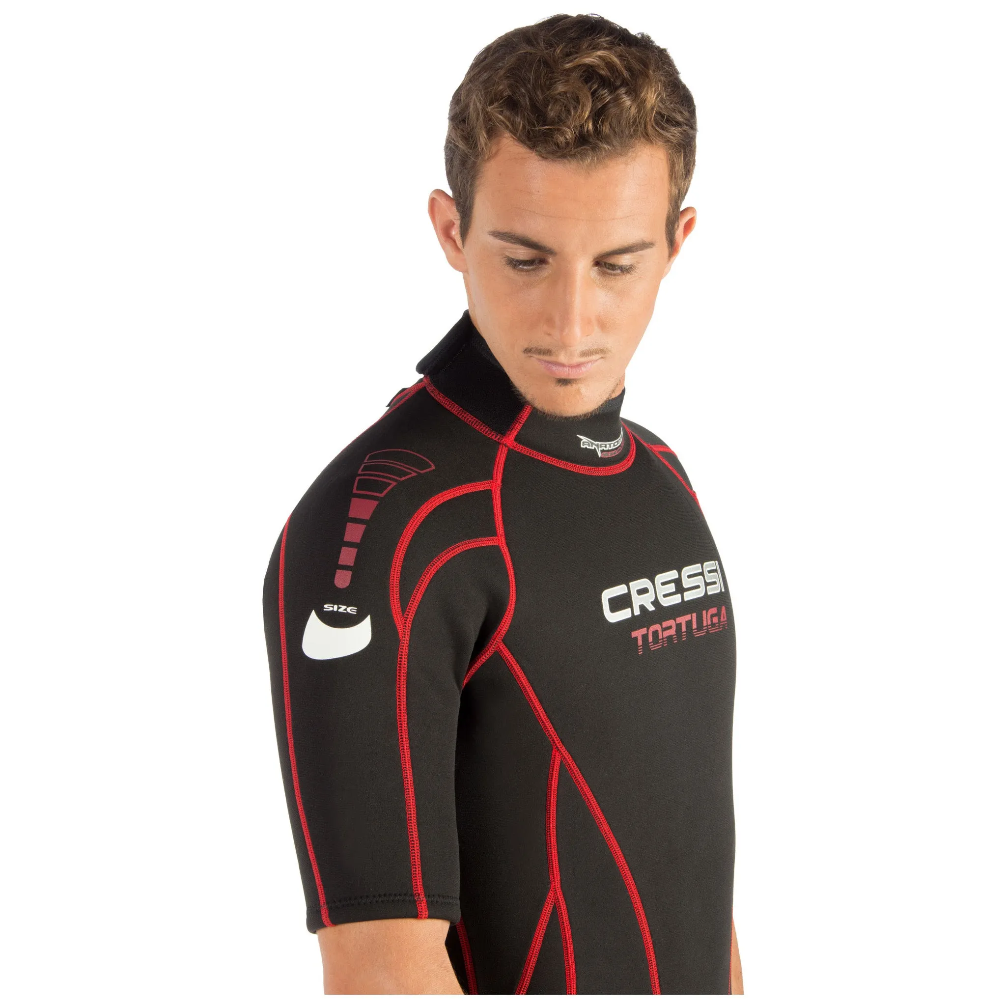 Open Box Cressi 2.5mm Man Tortuga One-Piece Shorty Wetsuit - Black/Red - 3X-Large