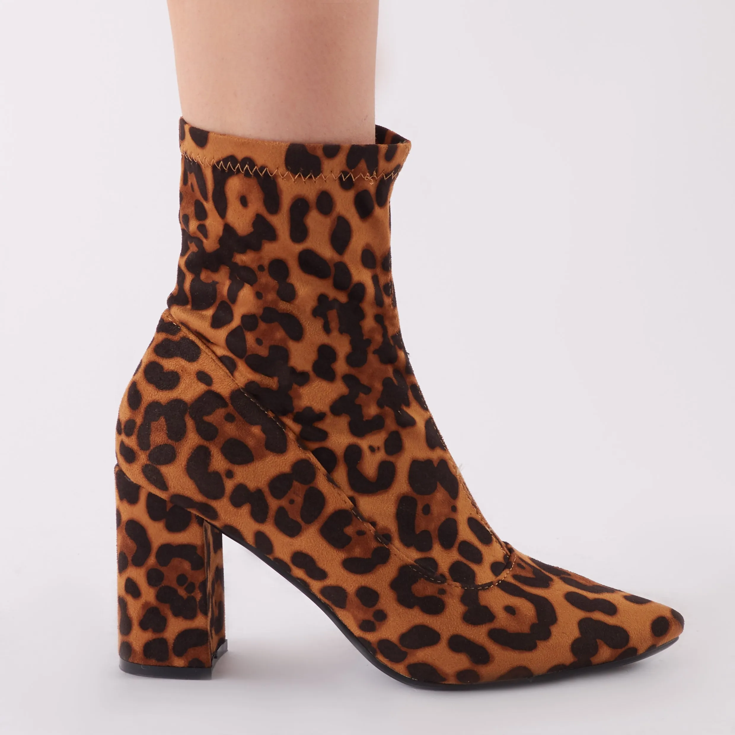 Perri Sock Fit Ankle Boots in Leopard Print