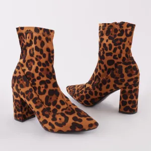 Perri Sock Fit Ankle Boots in Leopard Print