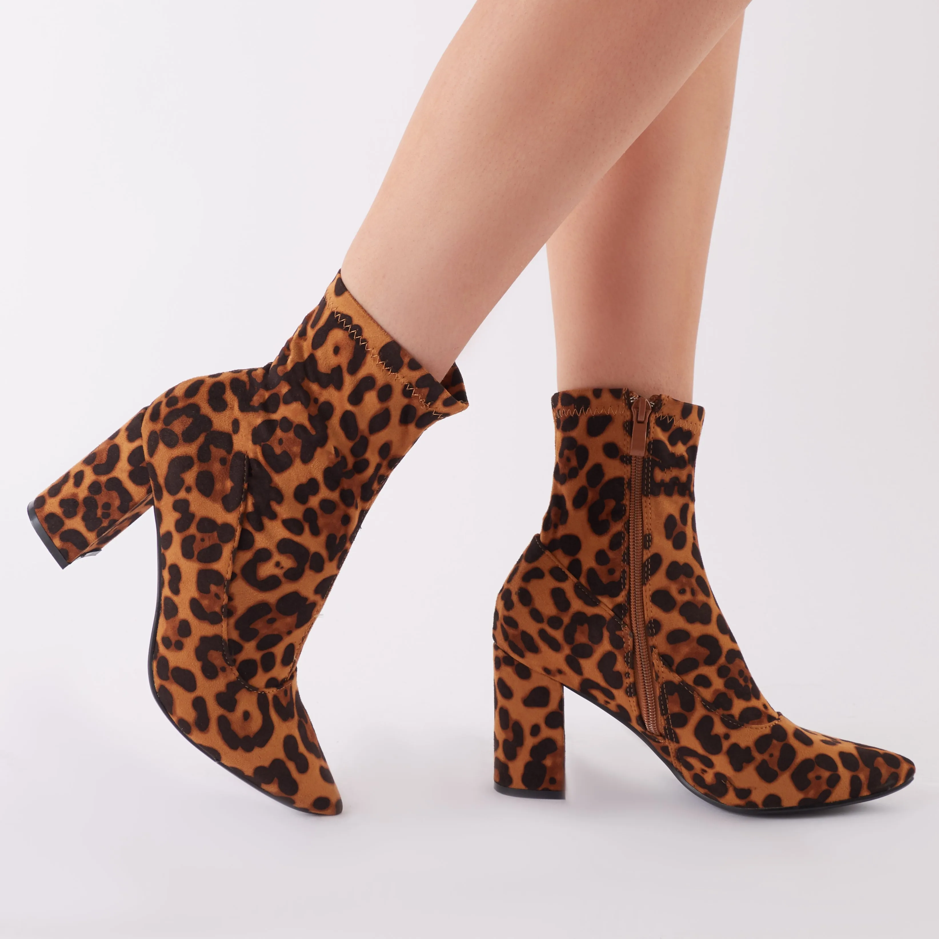 Perri Sock Fit Ankle Boots in Leopard Print