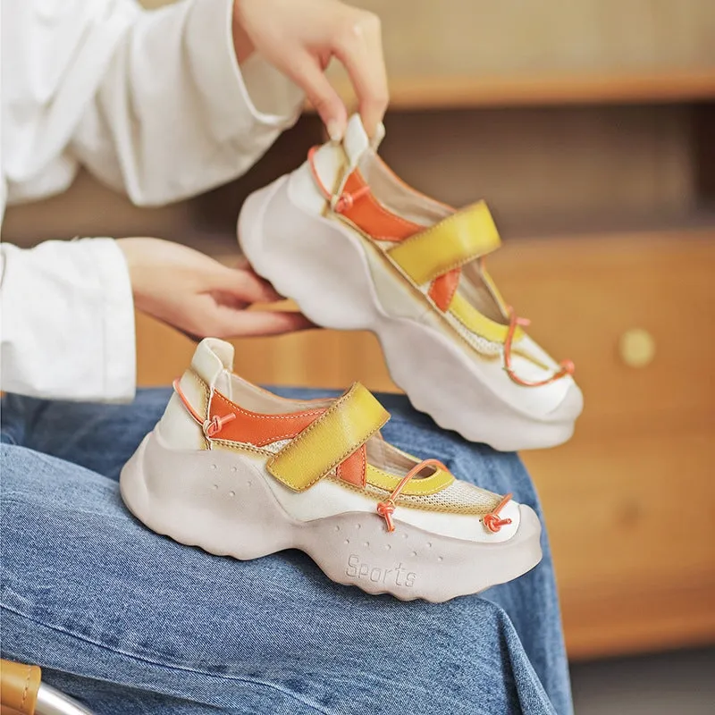 Platform Touch-strap Mary Jane Sneakers in Yellow/Grey