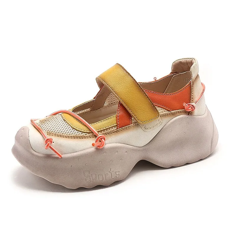 Platform Touch-strap Mary Jane Sneakers in Yellow/Grey