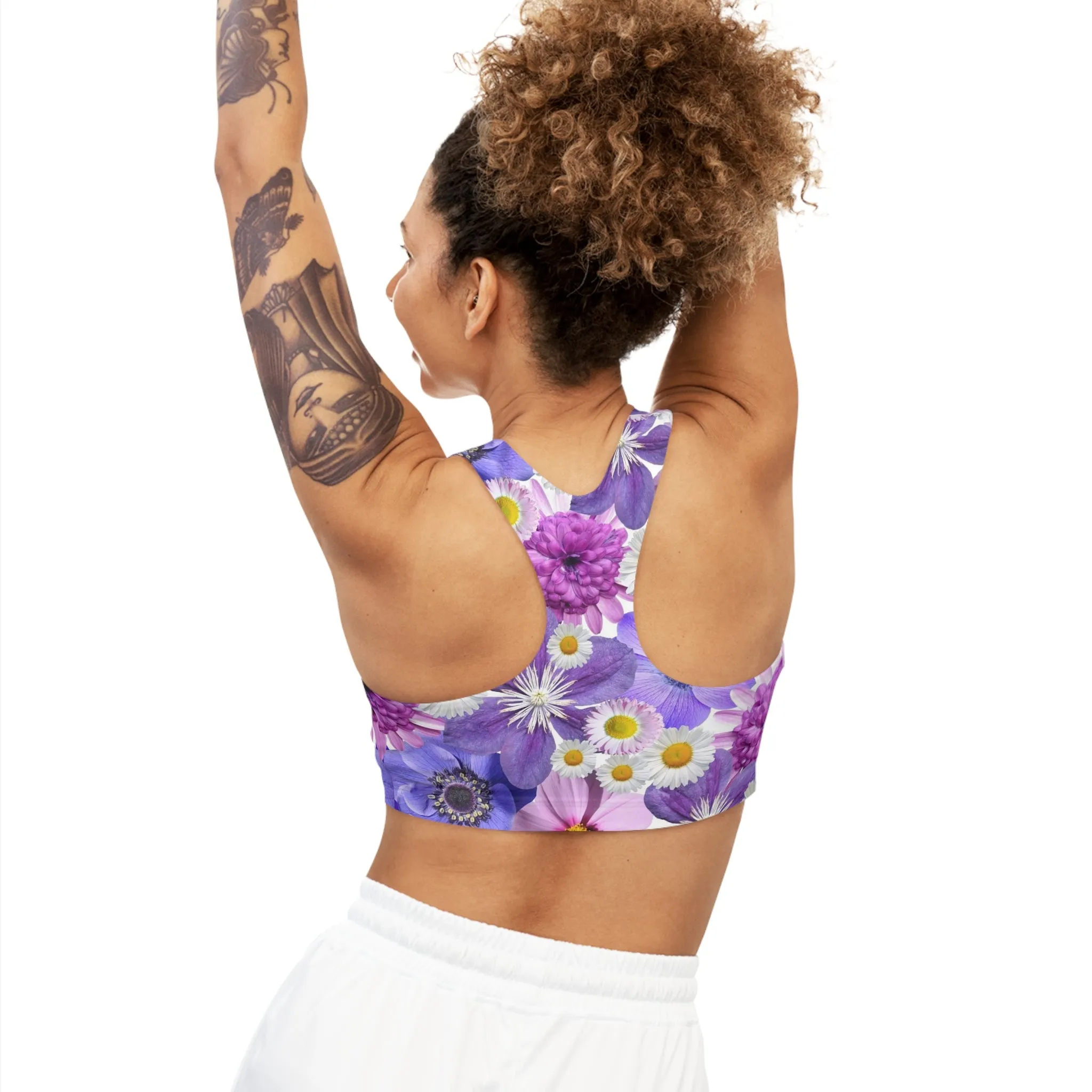 Purple Flowers - Inovax Seamless Sports Bra