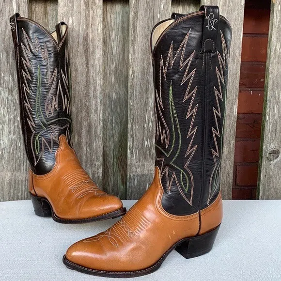 RALPH LAUREN X LUCCHESE Vintage Brown Leather Cowgirl Cowboy Western Boots