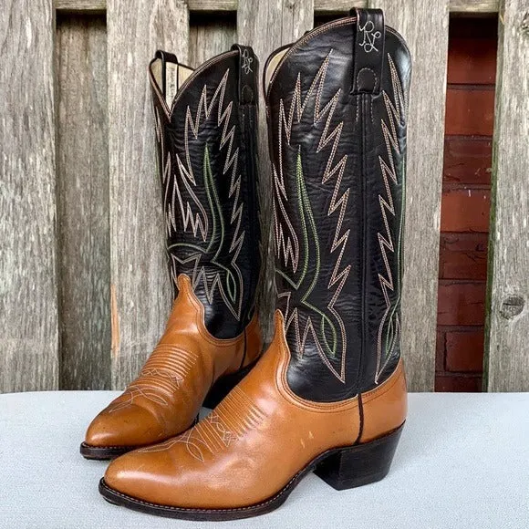 RALPH LAUREN X LUCCHESE Vintage Brown Leather Cowgirl Cowboy Western Boots