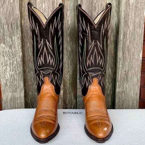 RALPH LAUREN X LUCCHESE Vintage Brown Leather Cowgirl Cowboy Western Boots