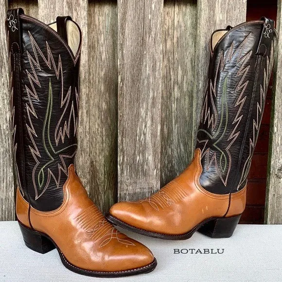 RALPH LAUREN X LUCCHESE Vintage Brown Leather Cowgirl Cowboy Western Boots