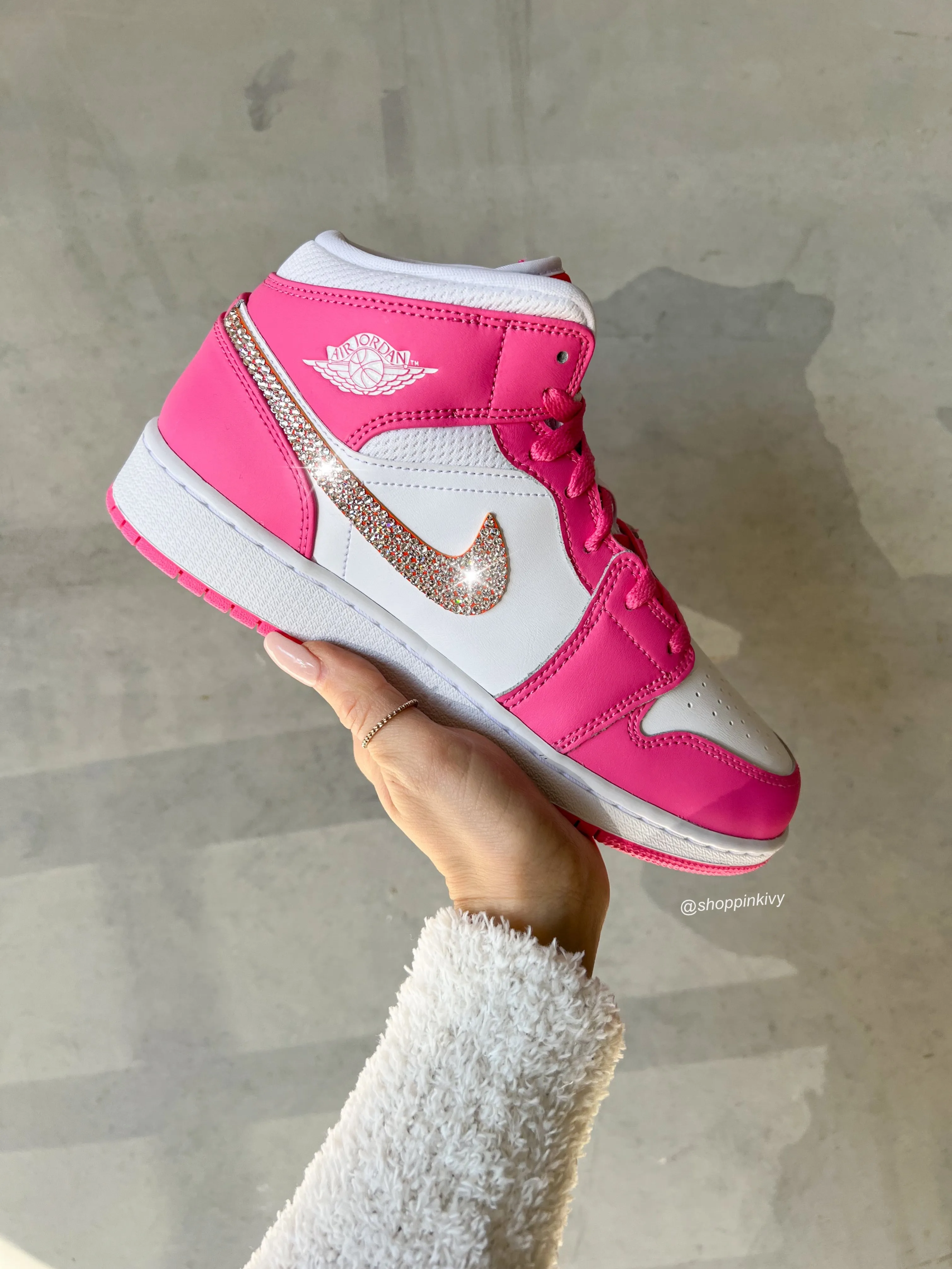 Rare Pink Swarovski Women’s Air Jordan 1 Mid Shoes