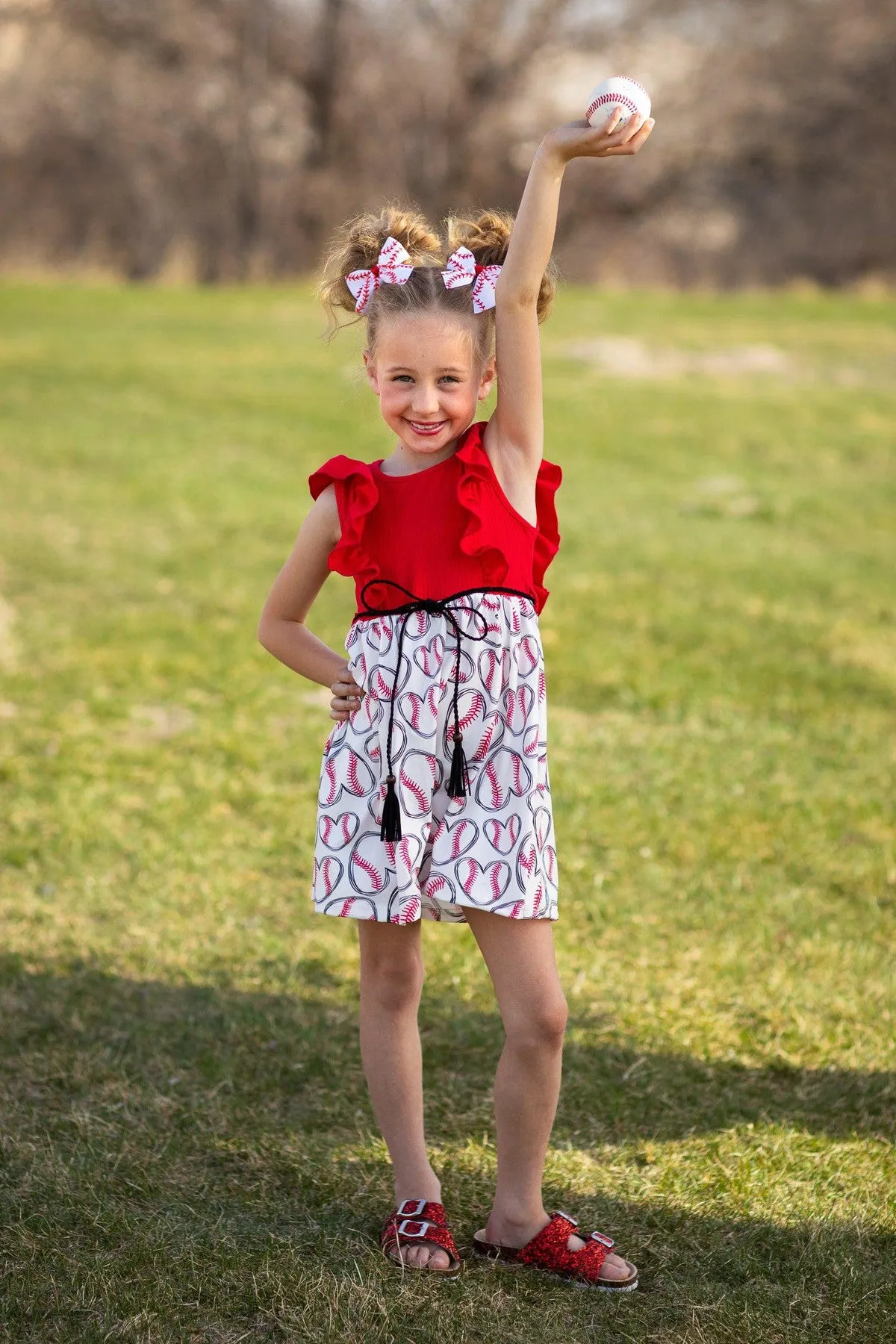 Red & White Baseball Heart Dress