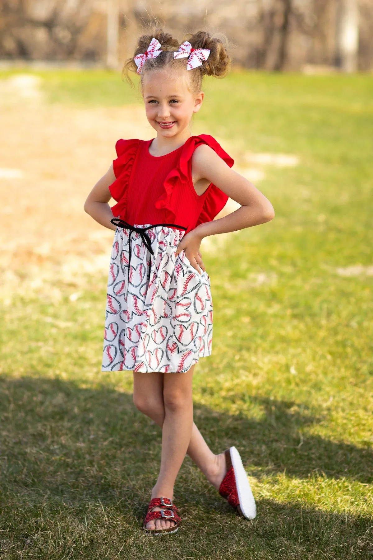 Red & White Baseball Heart Dress