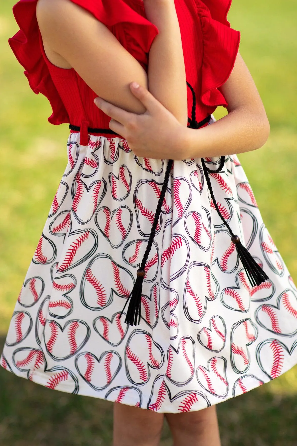 Red & White Baseball Heart Dress