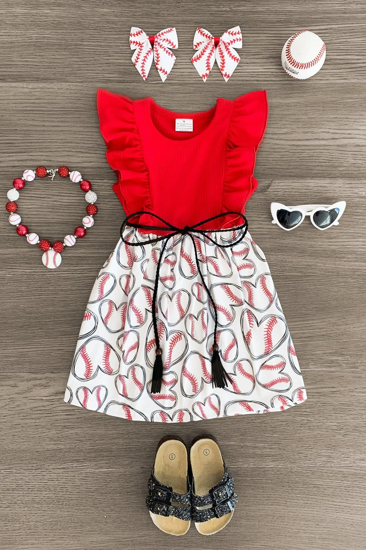 Red & White Baseball Heart Dress