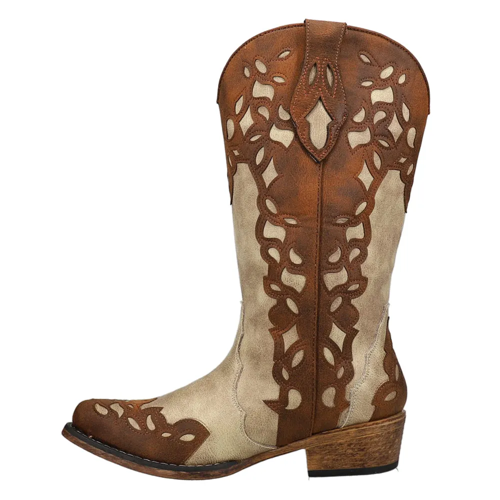 Riley Triad Tooled-Inlay Snip Toe Cowboy Boots