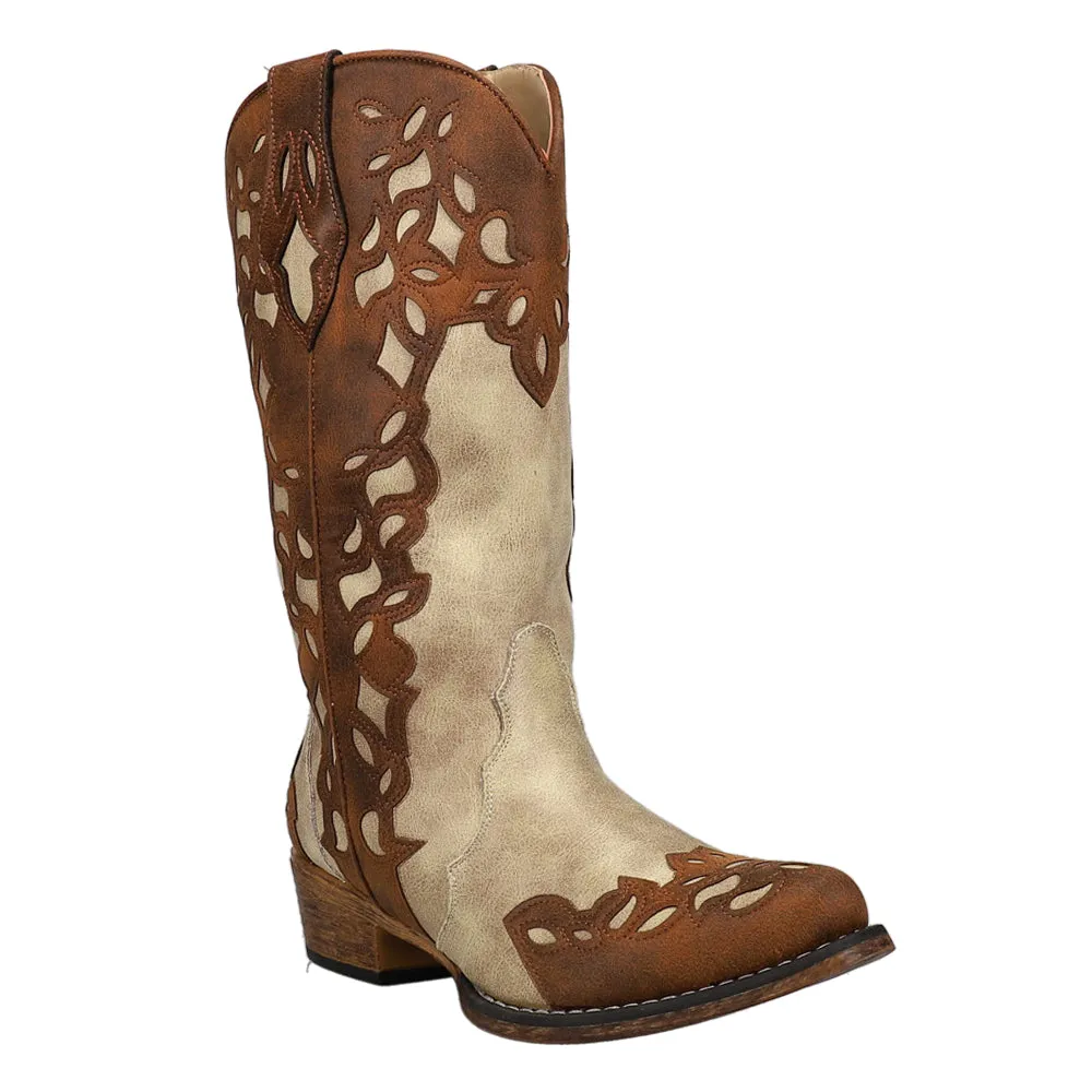 Riley Triad Tooled-Inlay Snip Toe Cowboy Boots