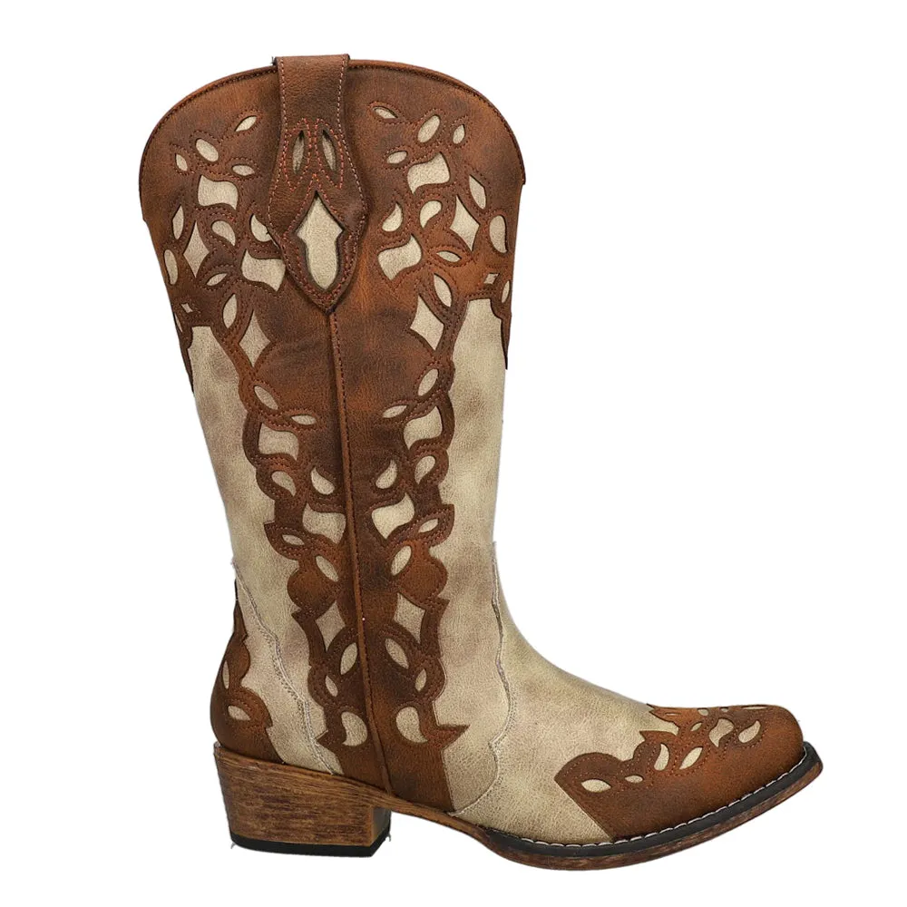 Riley Triad Tooled-Inlay Snip Toe Cowboy Boots