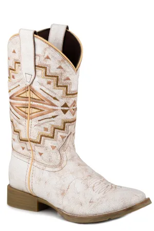 Roper Womens Monterey Aztec White Leather Cowboy Boots