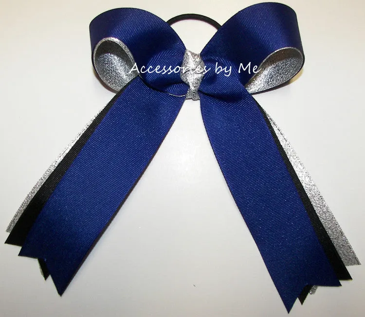 Royal Blue Black Silver Ponytail Bow