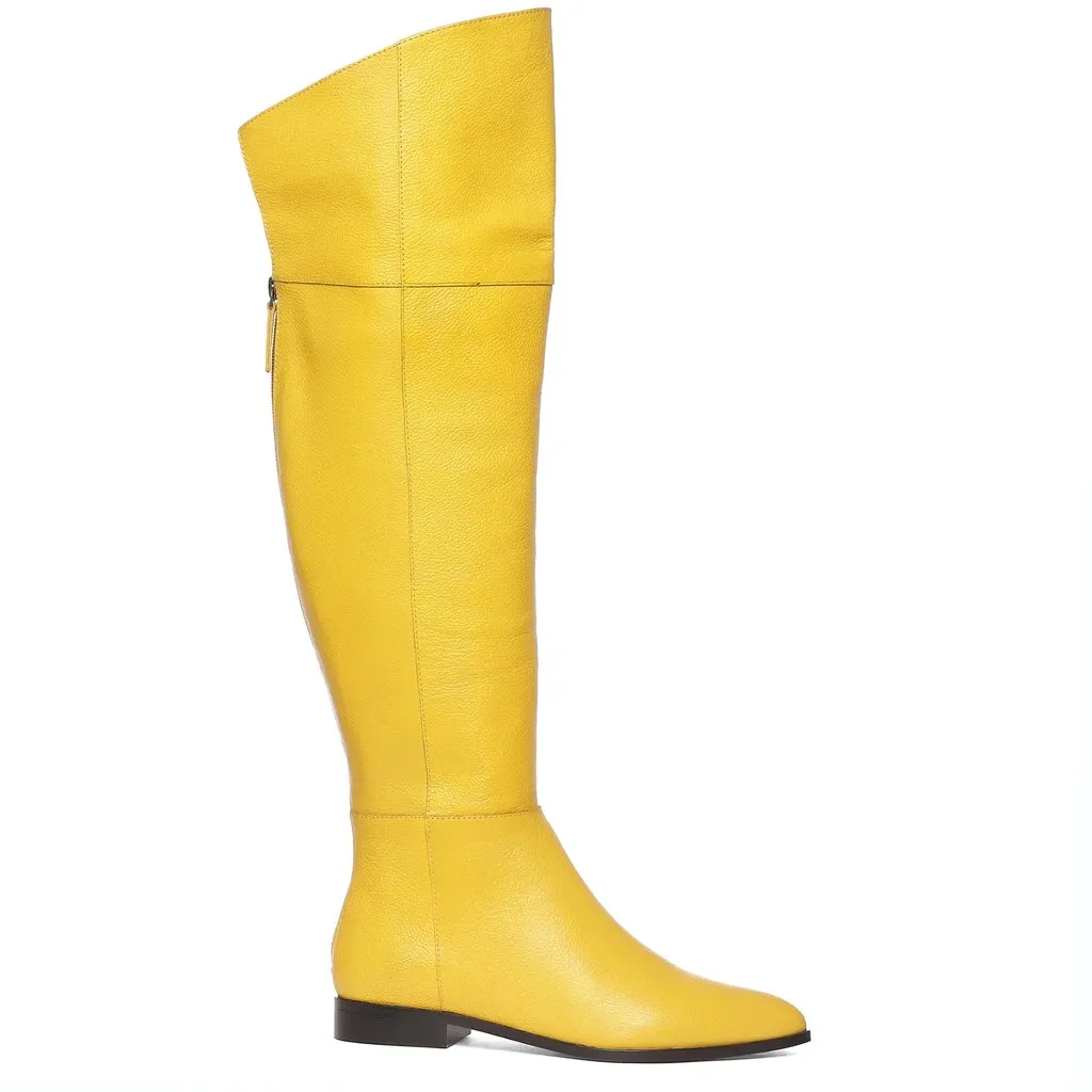 Saint Grace Yellow Leather Above The Knee Boots