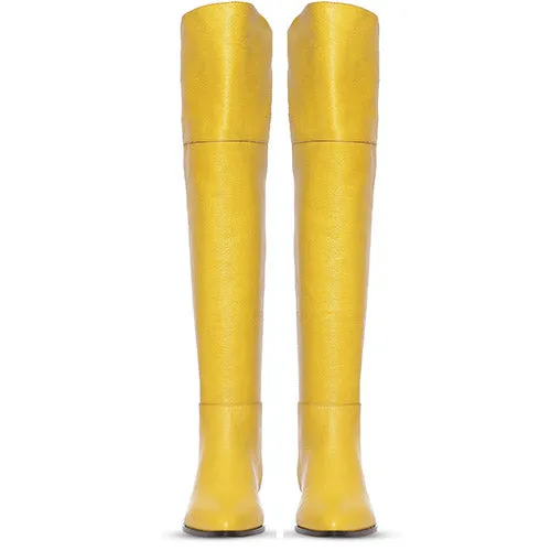 Saint Grace Yellow Leather Above The Knee Boots