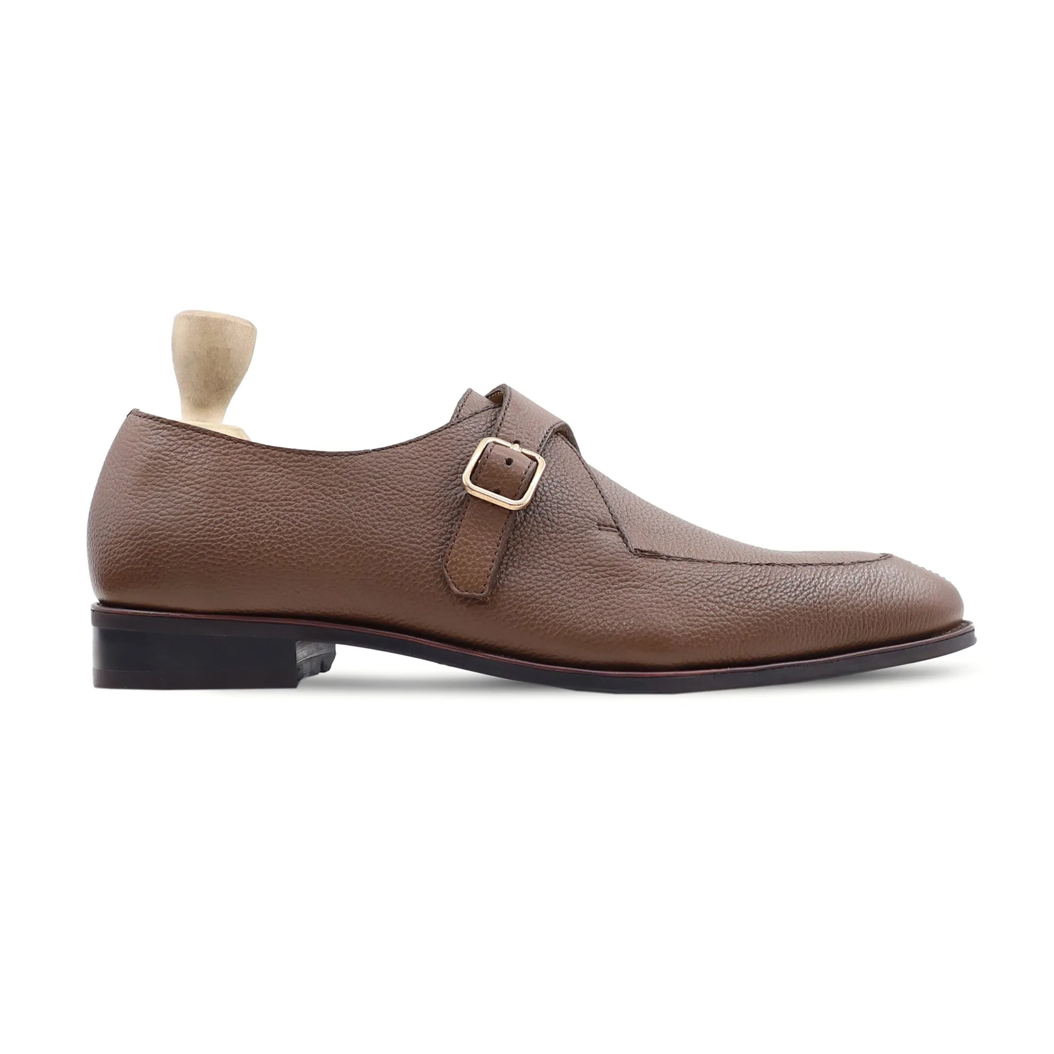 Selfoss - Men's Brown Pebble Grain Leather Single Monkstrap