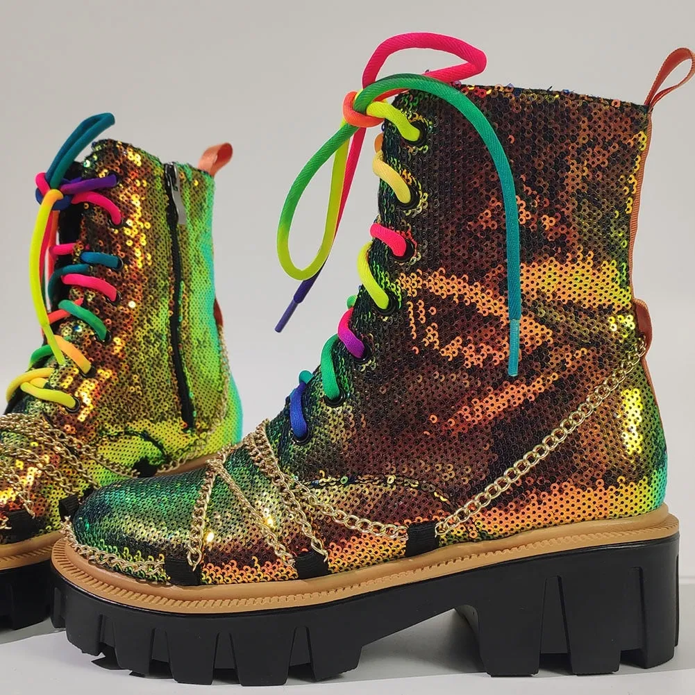 Sequin Combat Booties