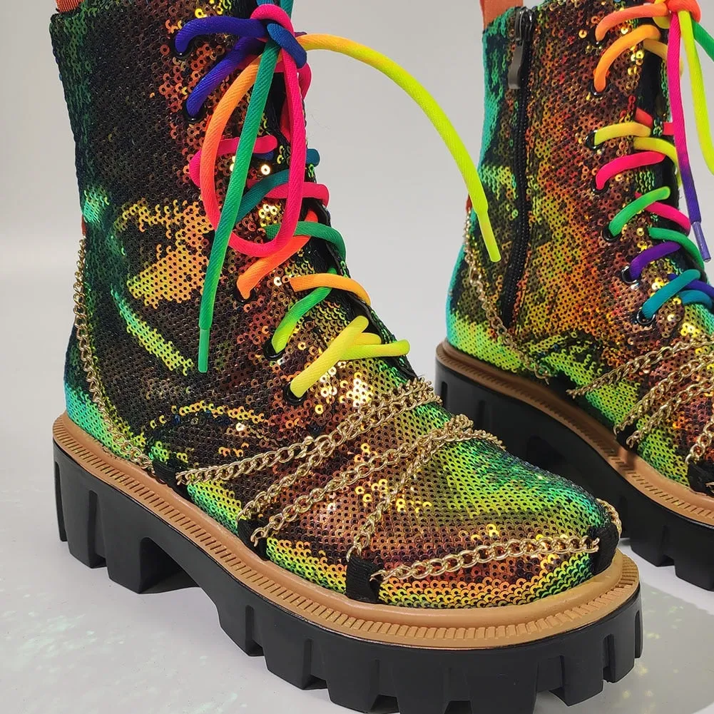 Sequin Combat Booties