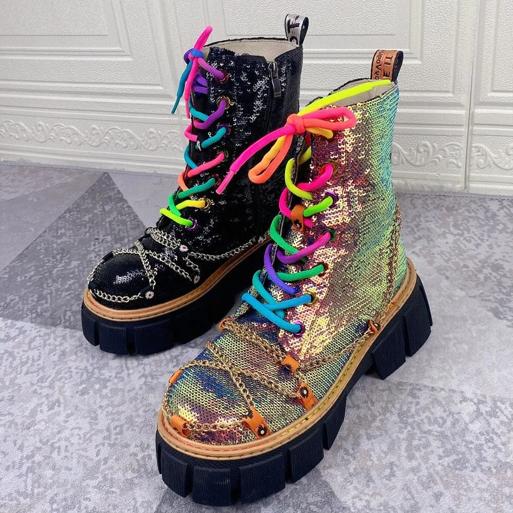 Sequin Combat Booties