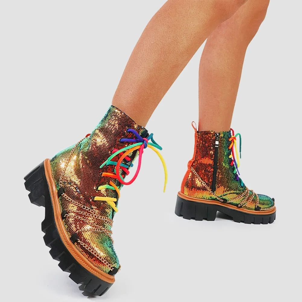 Sequin Combat Booties