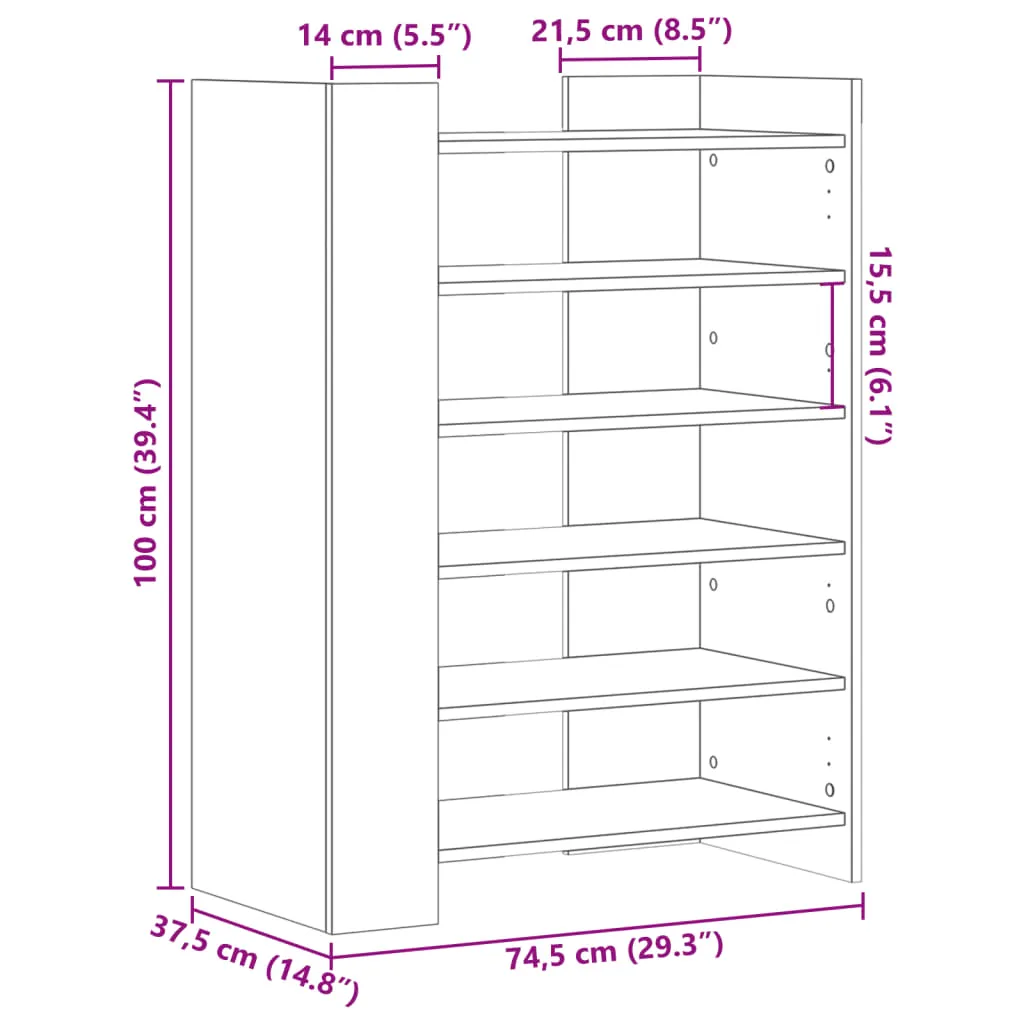 Shoe Cabinet Black 74.5x37.5x100 cm Engineered Wood