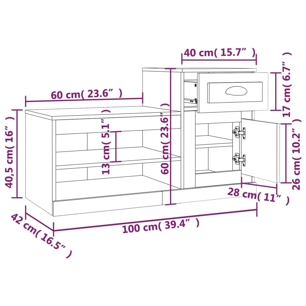 Shoe Cabinet Brown Oak 100x42x60 cm Engineered Wood