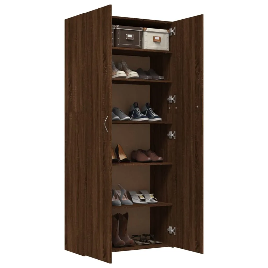 Shoe Cabinet Brown Oak 80x35.5x180 cm Engineered Wood