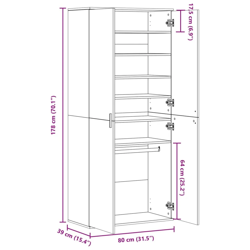 Shoe Cabinet Concrete Grey 80x39x178 cm Engineered Wood