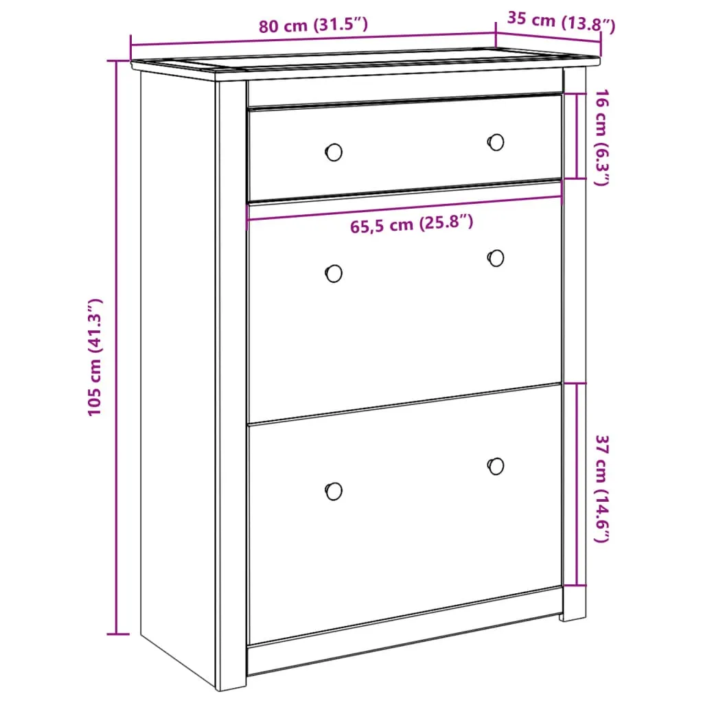 Shoe Cabinet Panama 80x35x105 cm Solid Wood Pine