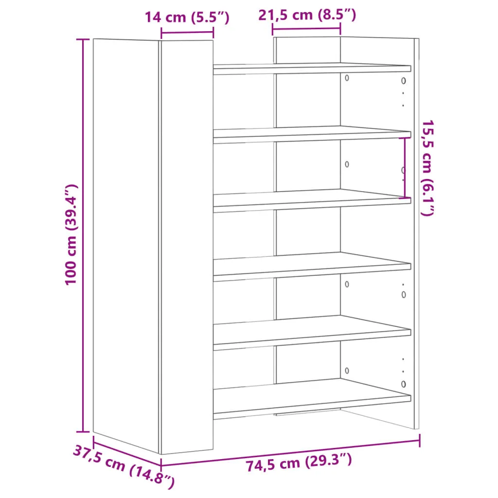 Shoe Cabinet Smoked Oak 74.5x37.5x100 cm Engineered Wood