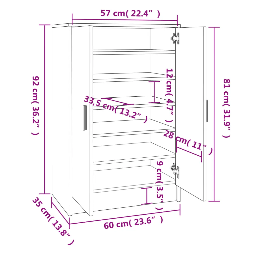 Shoe Cabinet White 60x35x92 cm Engineered Wood