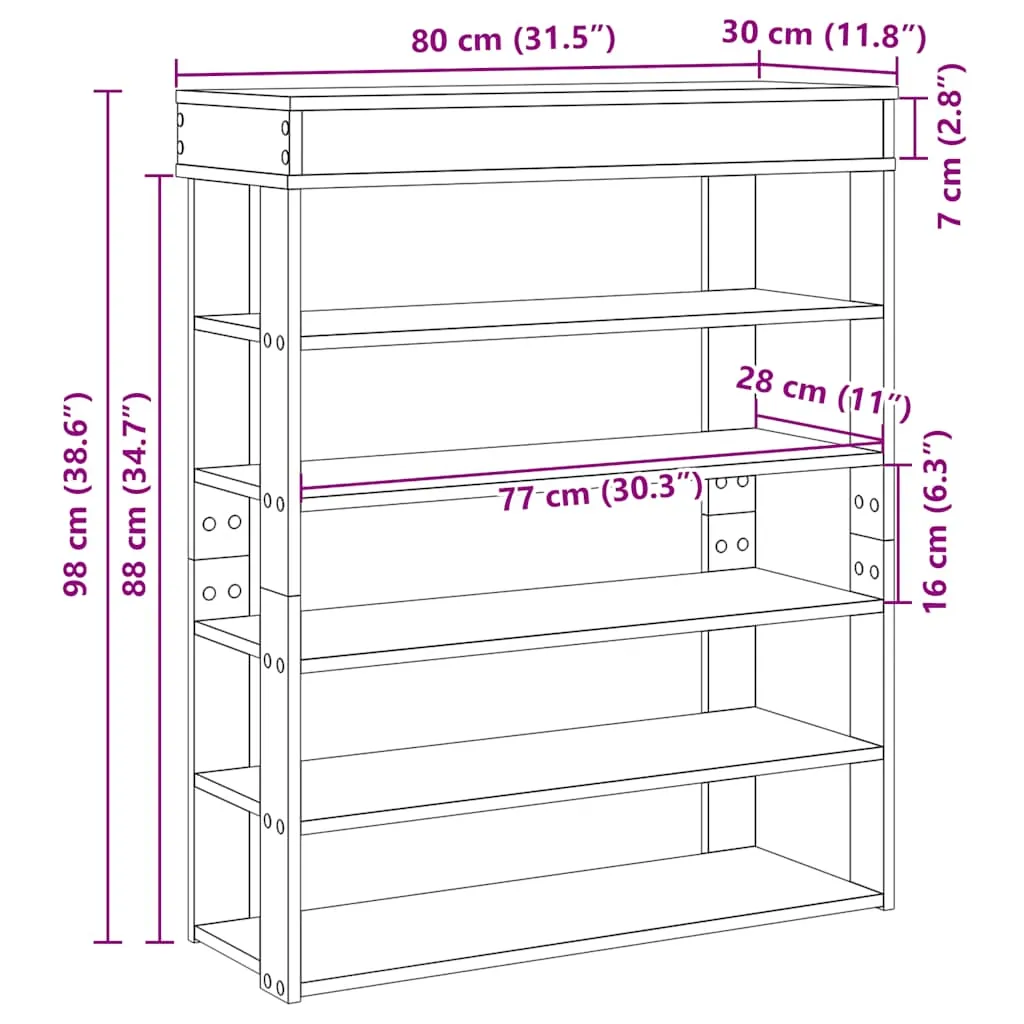 Shoe Rack Concrete Oak 80x30x98 cm Engineered Wood