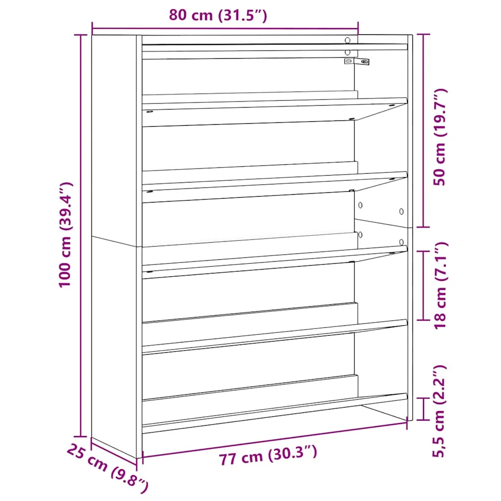 Shoe Rack Grey Sonoma 80x25x100 cm Engineered Wood