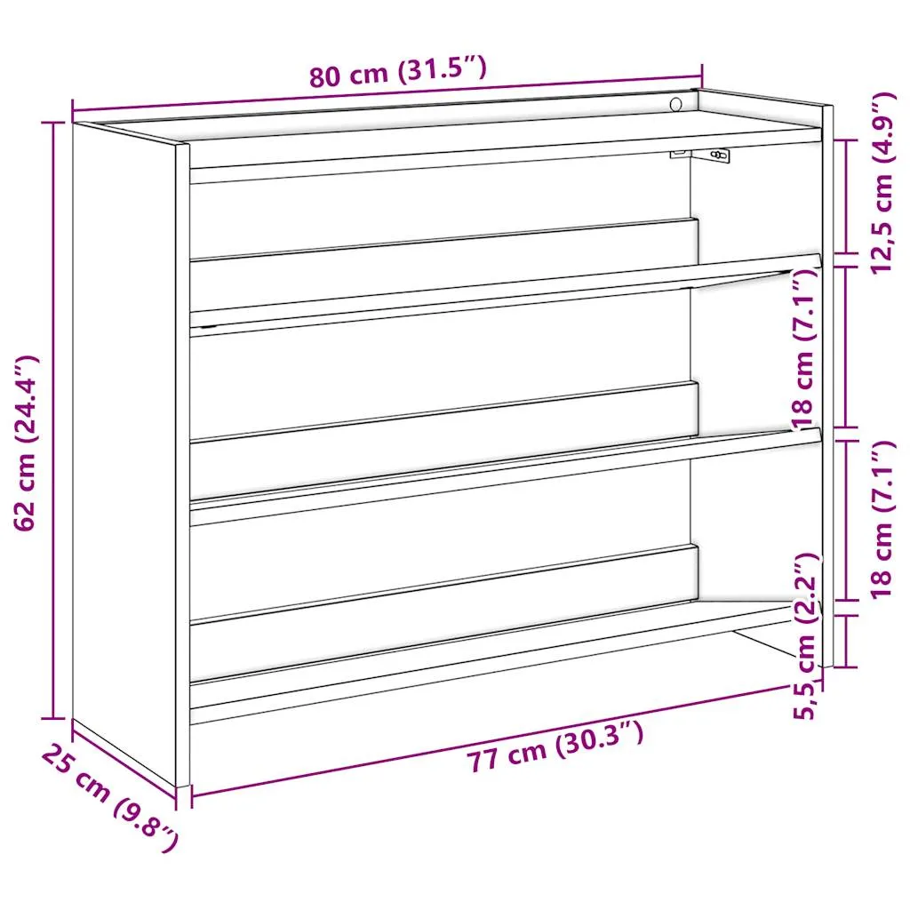 Shoe Rack Grey Sonoma 80x25x61.5 cm Engineered Wood