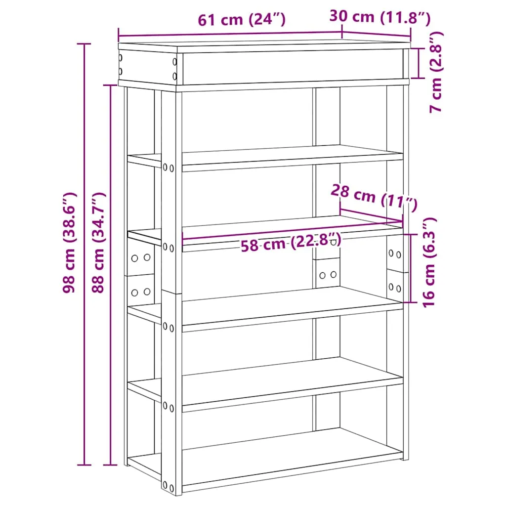 Shoe Rack Smoked Oak 60x30x98 cm Engineered Wood