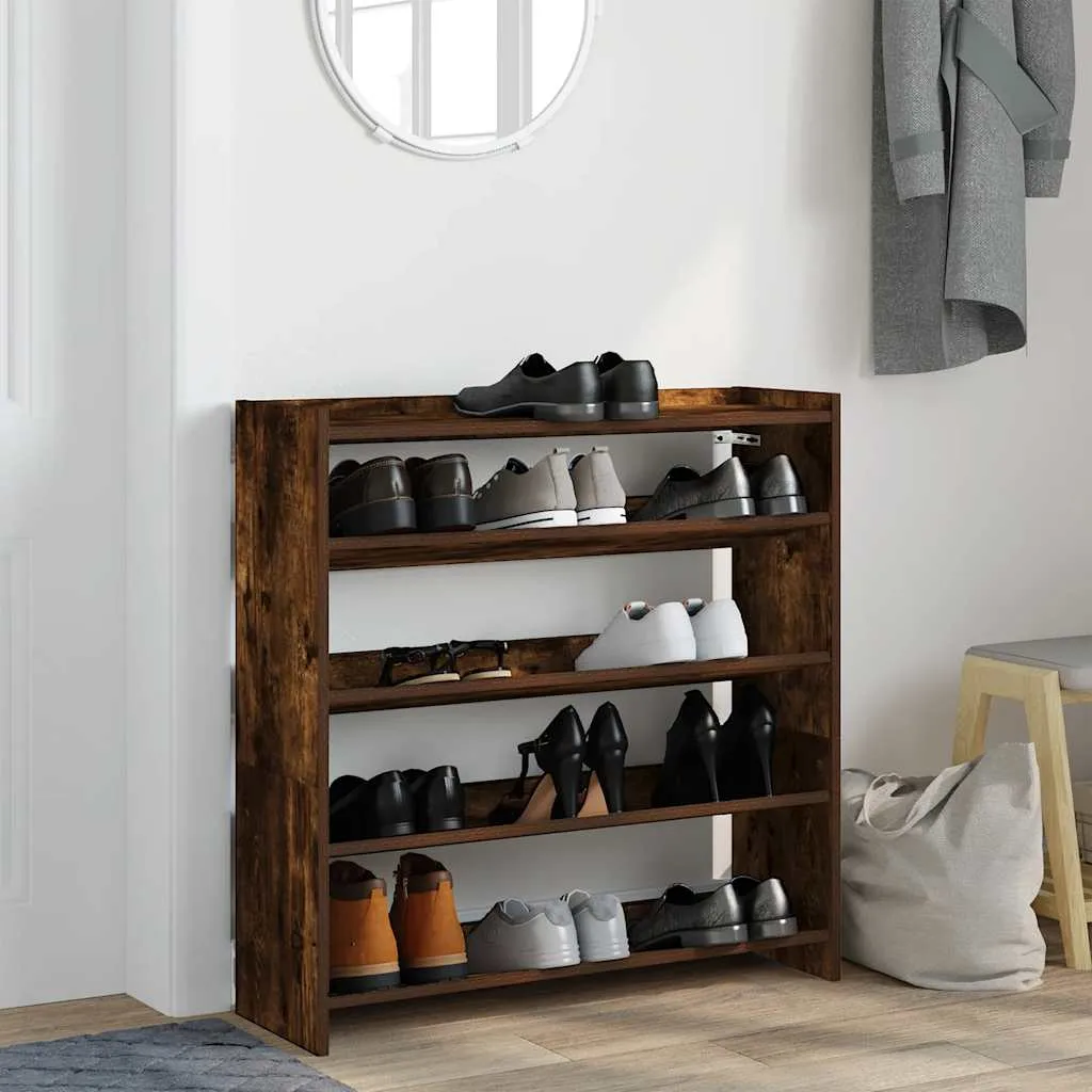 Shoe Rack Smoked Oak 80x25x81 cm Engineered Wood