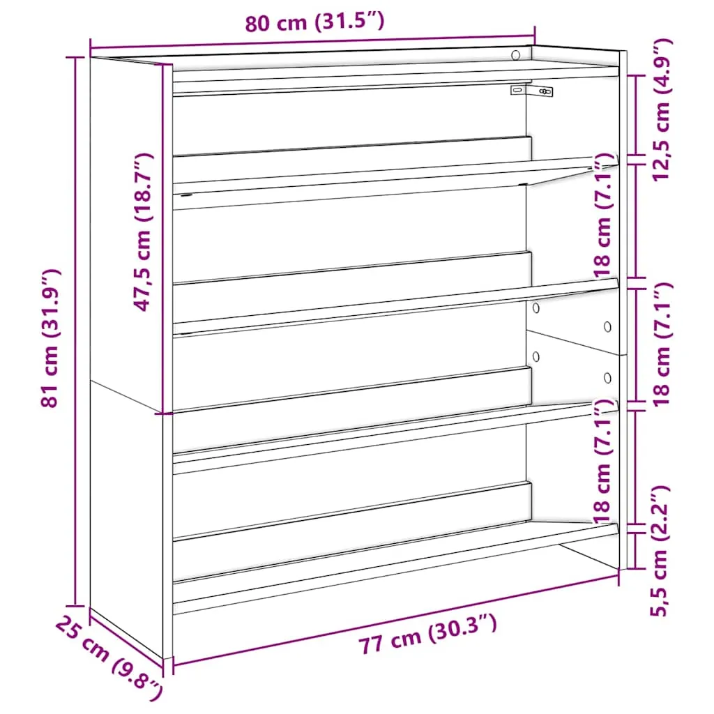 Shoe Rack Smoked Oak 80x25x81 cm Engineered Wood