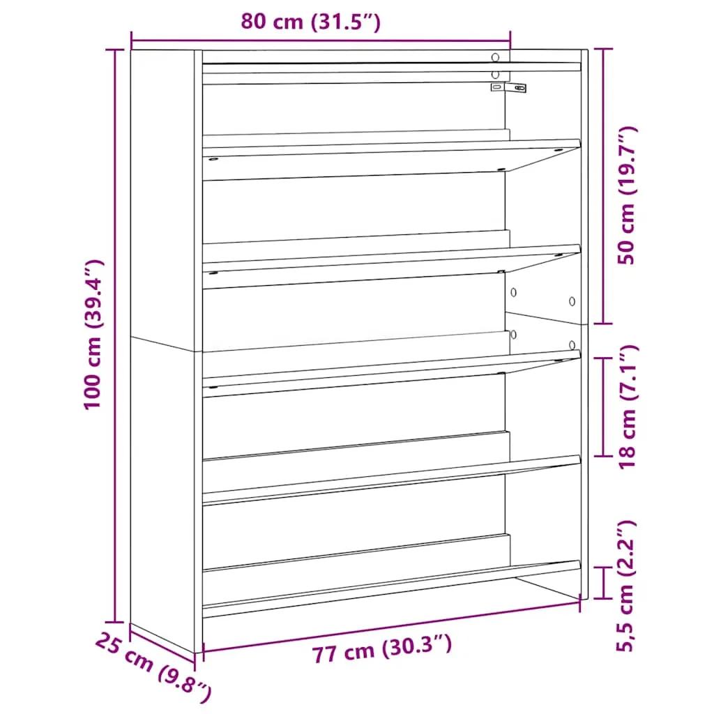 Shoe Rack White 80x25x100 cm Engineered Wood