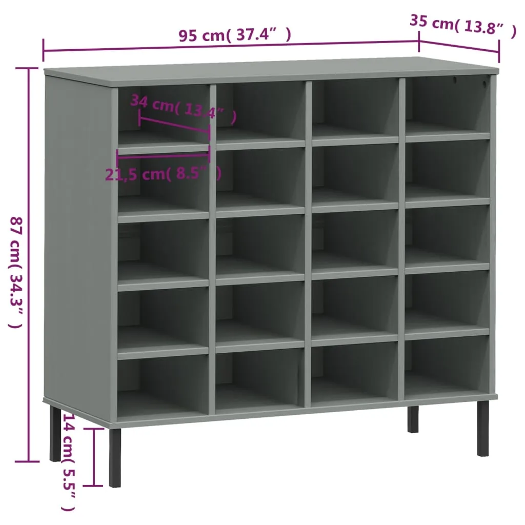 Shoe Rack with Metal Legs Grey 95x35x87 cm Solid Wood OSLO