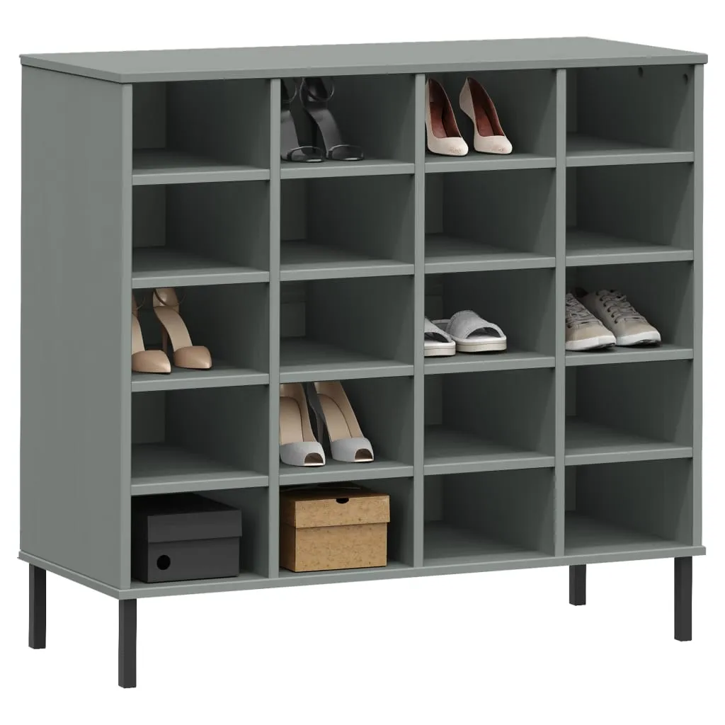 Shoe Rack with Metal Legs Grey 95x35x87 cm Solid Wood OSLO