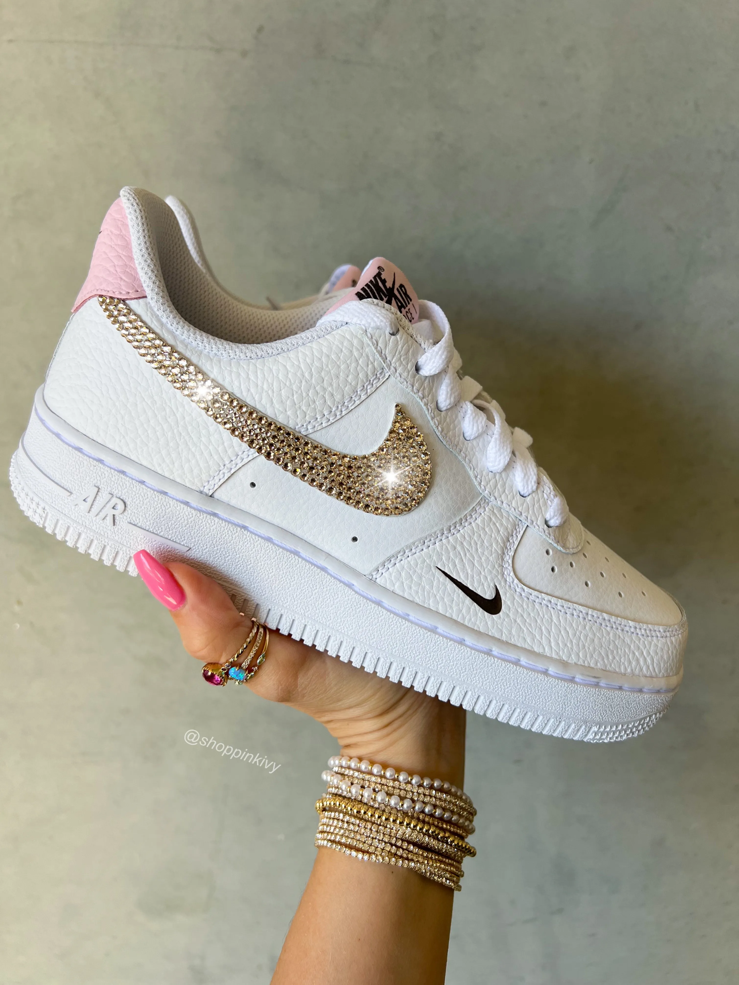 SIZE 9 Pink Champagne Swarovski Womens Nike Air Force One