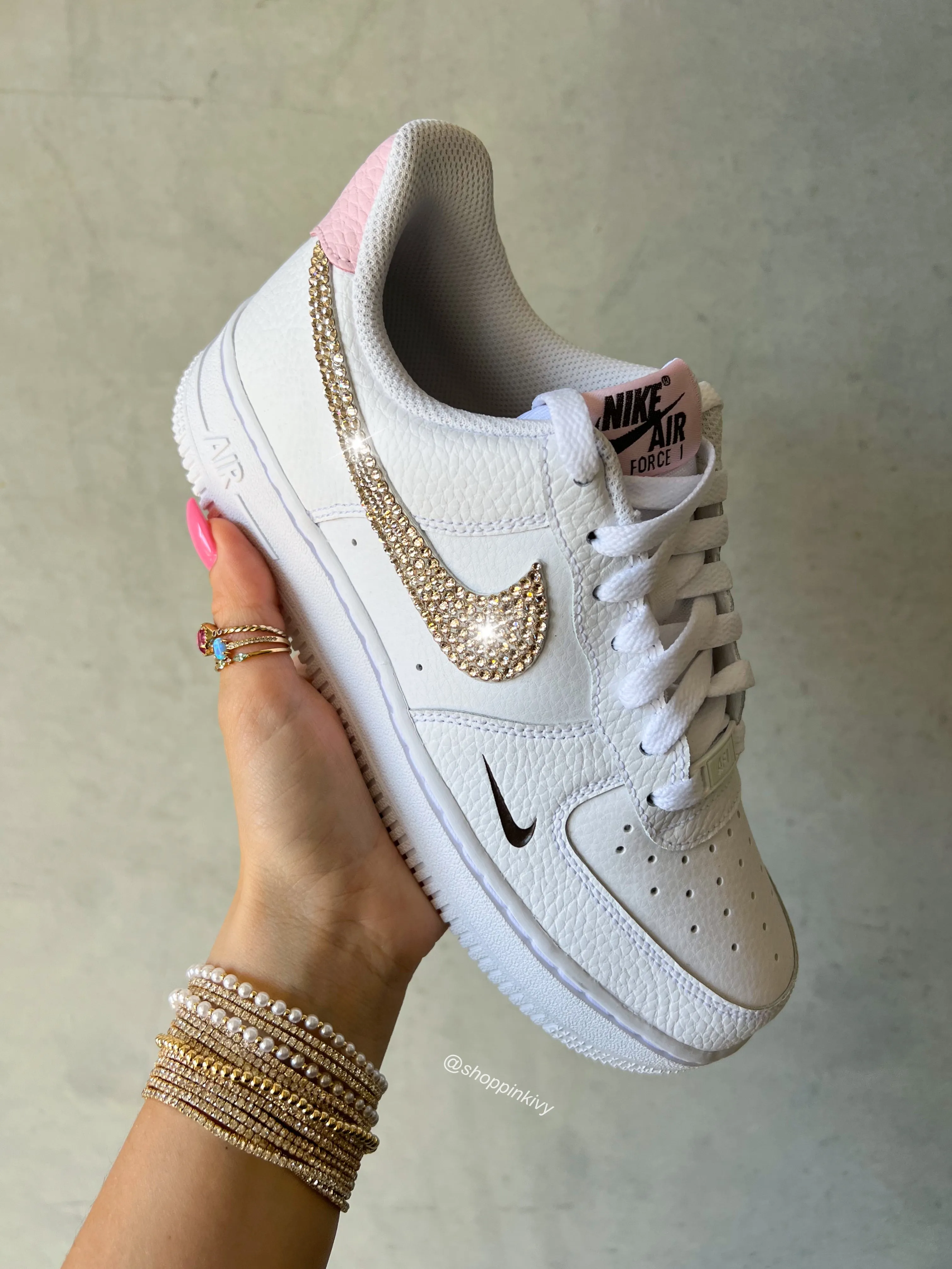 SIZE 9 Pink Champagne Swarovski Womens Nike Air Force One