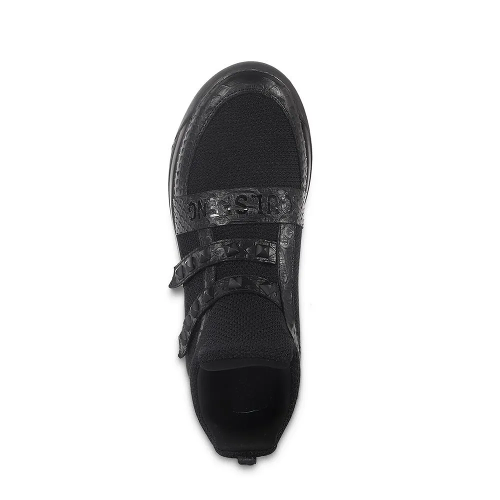 SKYTRACK Mesh Knit High Rivet Leather Black