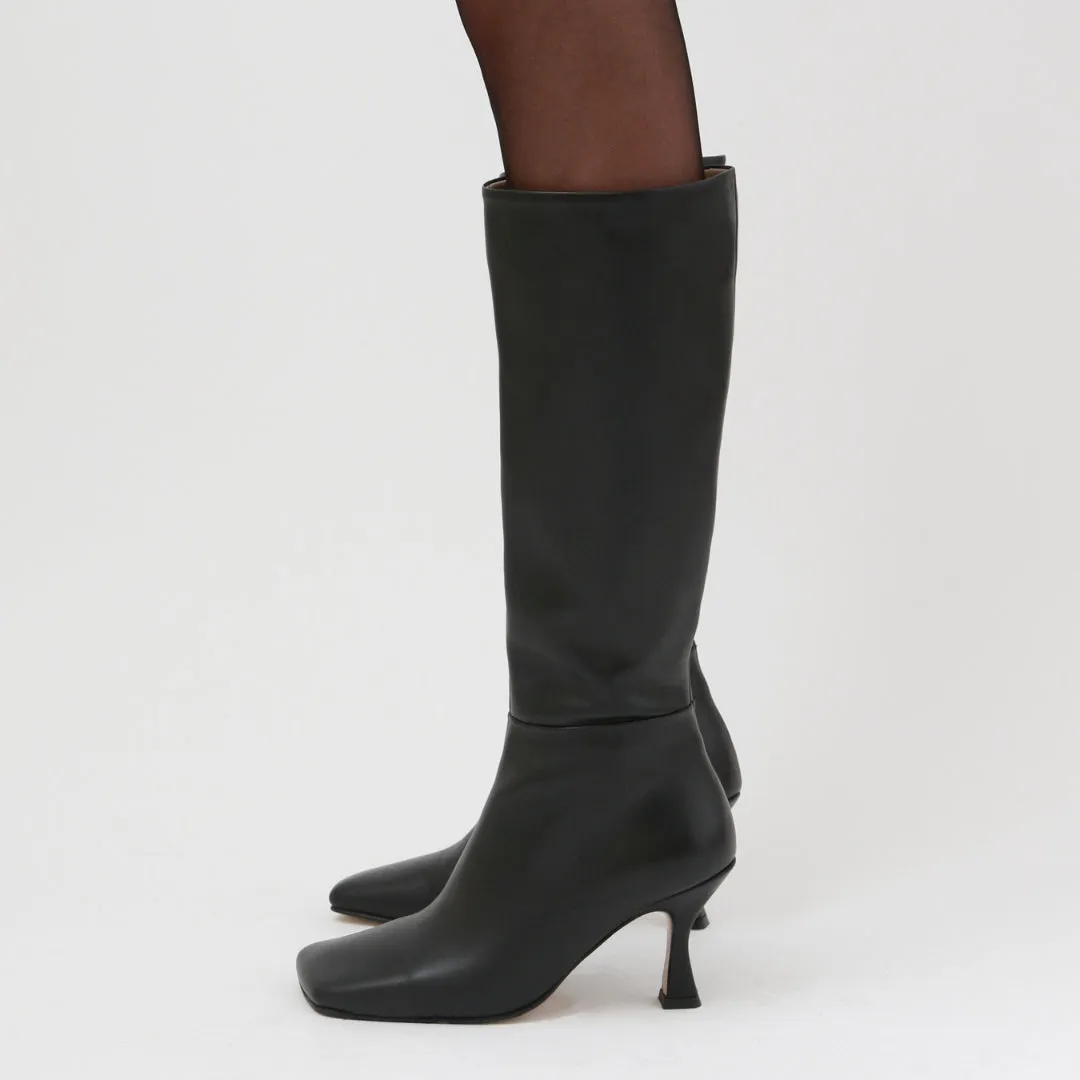 SONIA - Black Leather Knee-High Boots