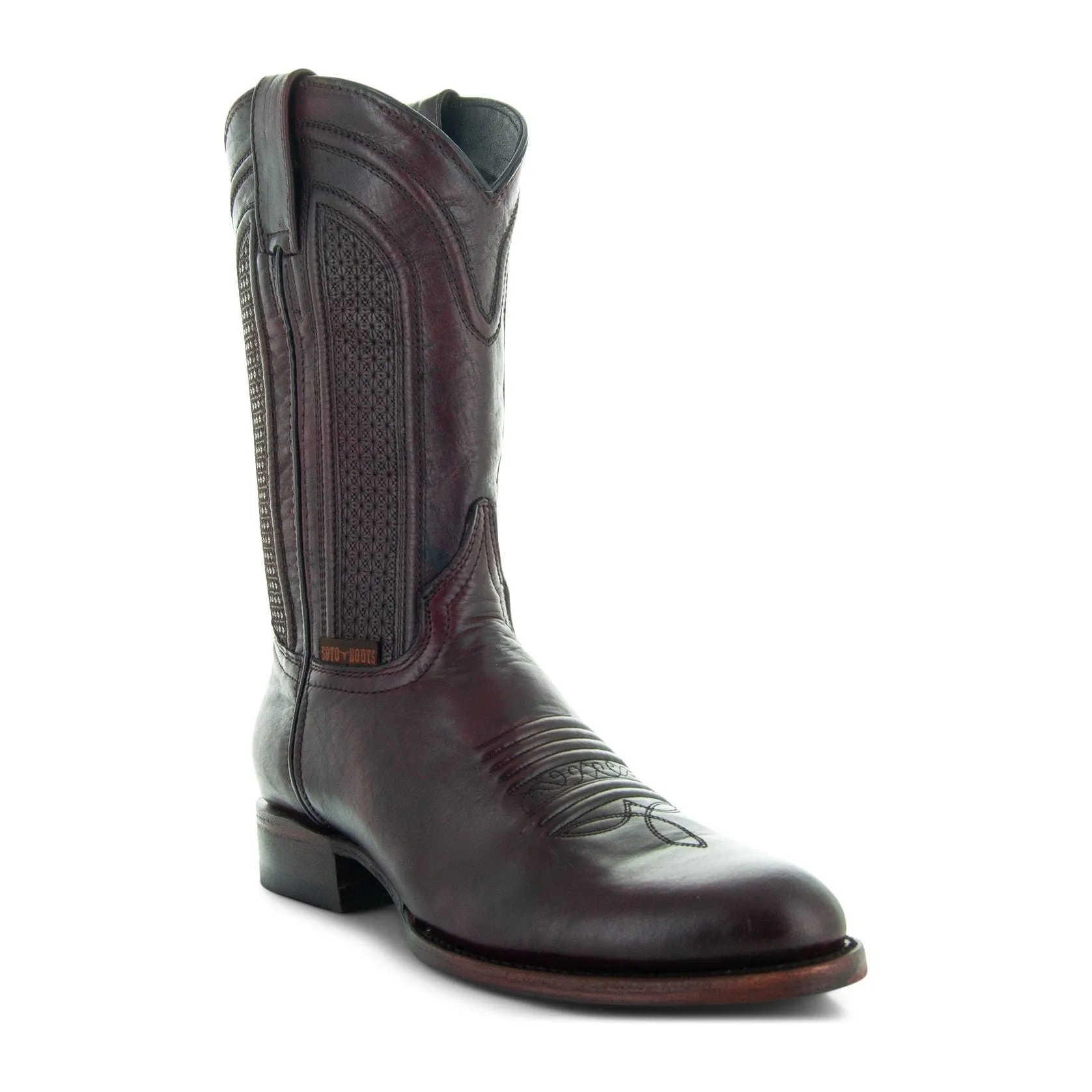 Soto Boots Mens Black Cherry Leather Dress Round Toe Cowboy Boots H50046